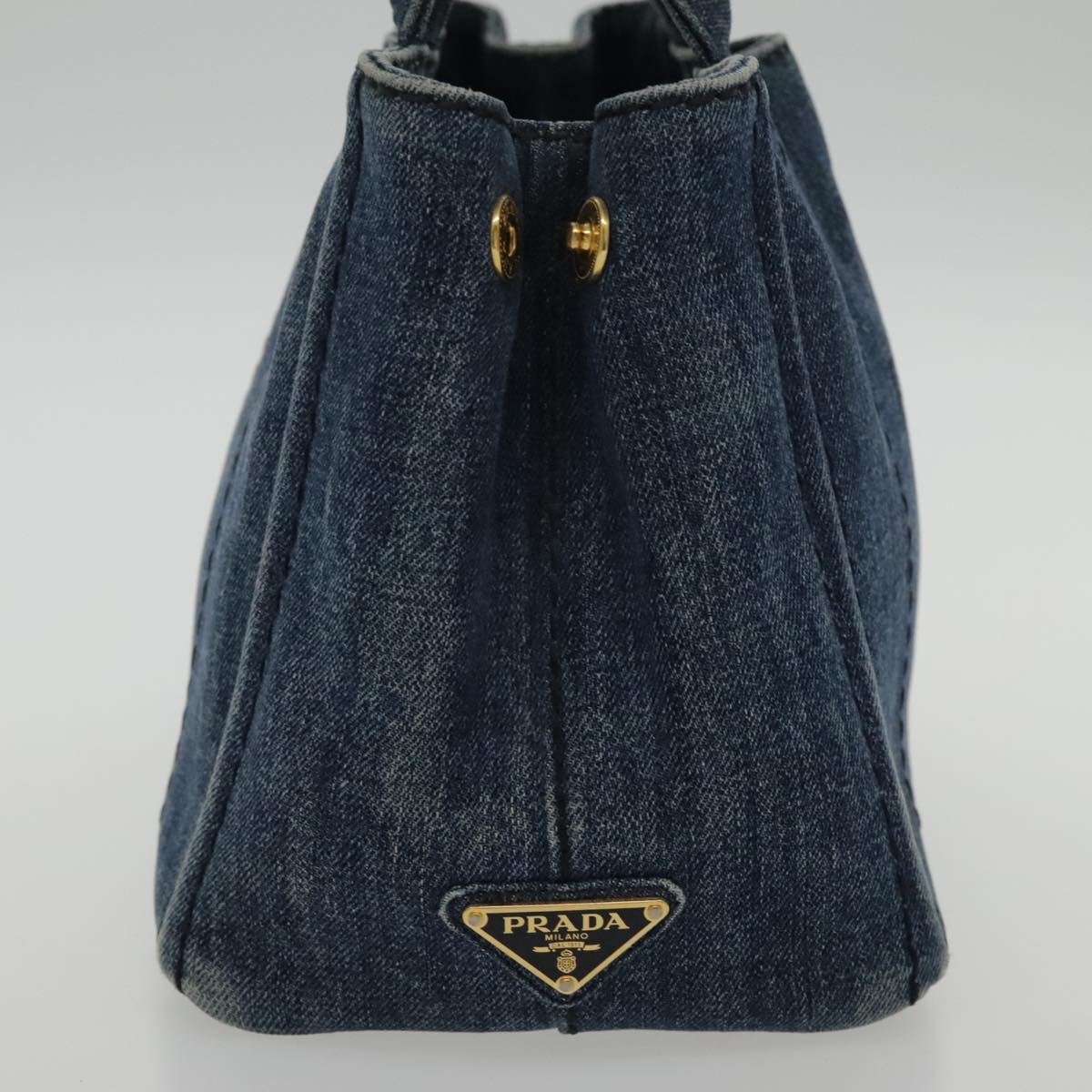 Luxury Prada Canapa PM Hand Bag Denim Blue Gold yk15518