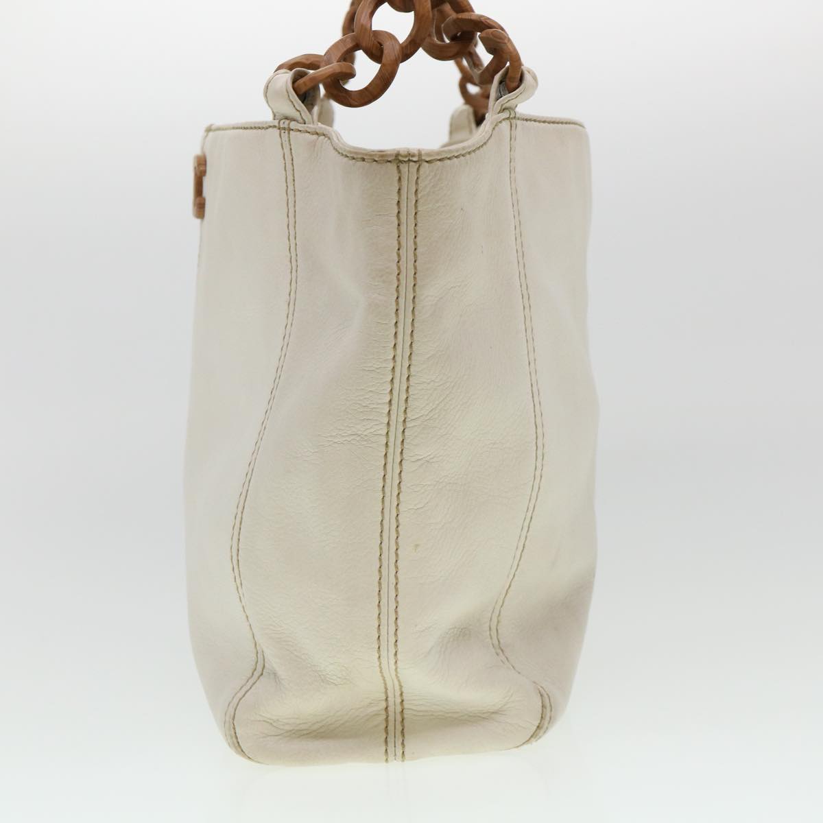 Luxury Chanel Wood Chain Tote Bag Caviar Skin White Brown CC yk6580