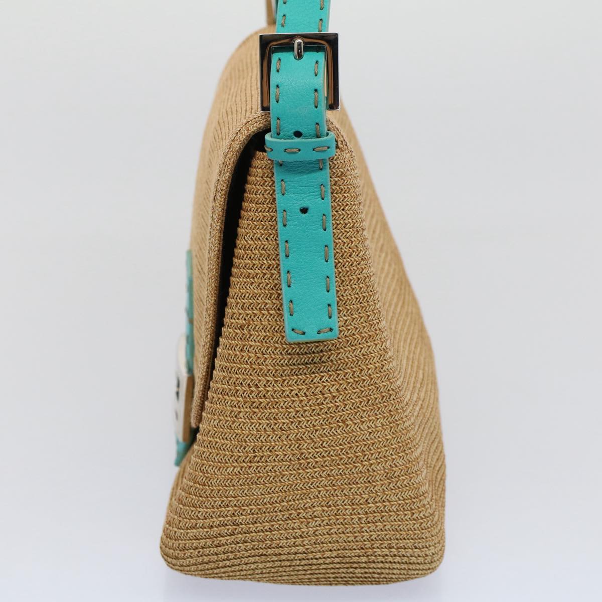 Luxury FendiCeleria Mamma Baguette Shoulder Bag Straw Raffia Beigeyk8499