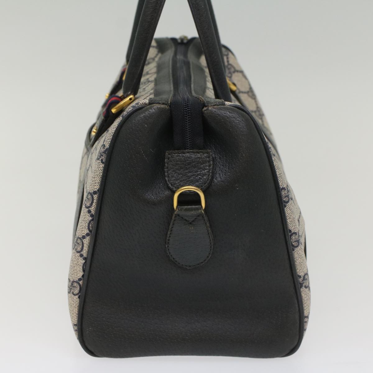 Luxury Gucci GG Canvas Sherry Line Boston Bag PVC Leather Gray Red Navy 8527