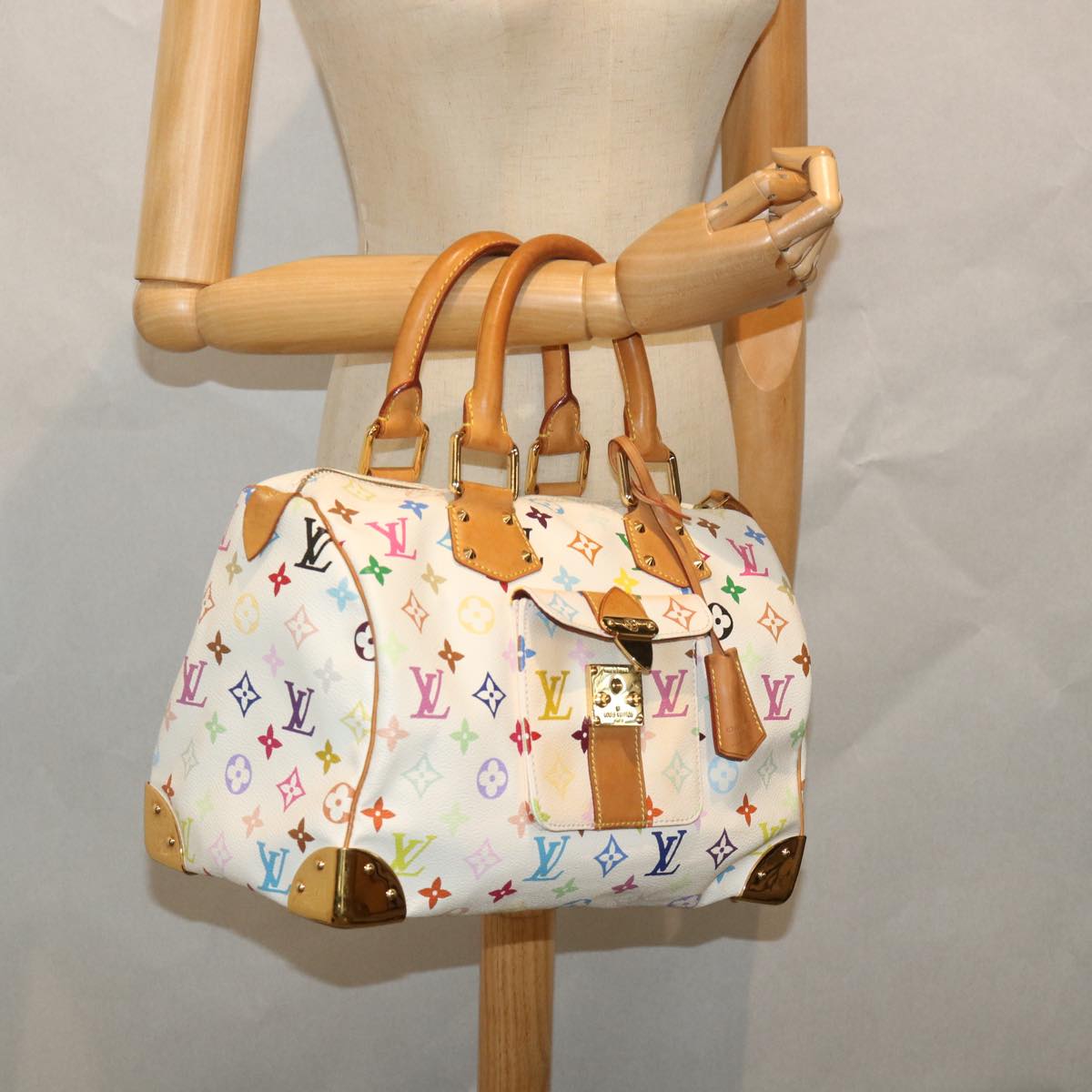 LOUIS VUITTON Monogram Multicolor Speedy 30 Hand Bag White M92643 LV yk9115