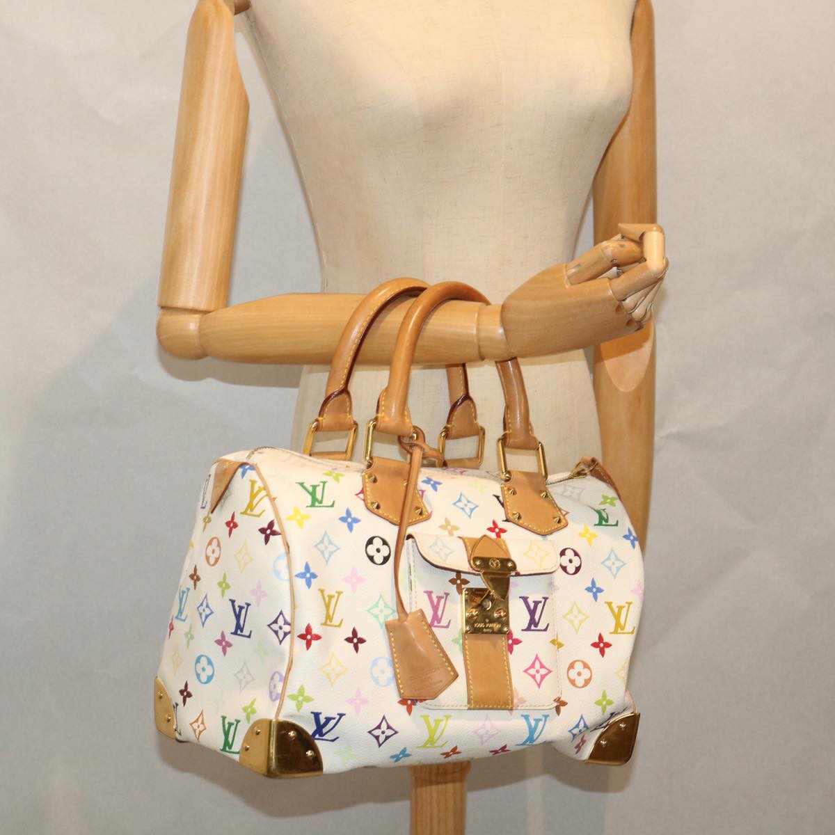 LOUIS VUITTON Monogram Multicolor Speedy 30 Hand Bag White M92643 LV yk9116