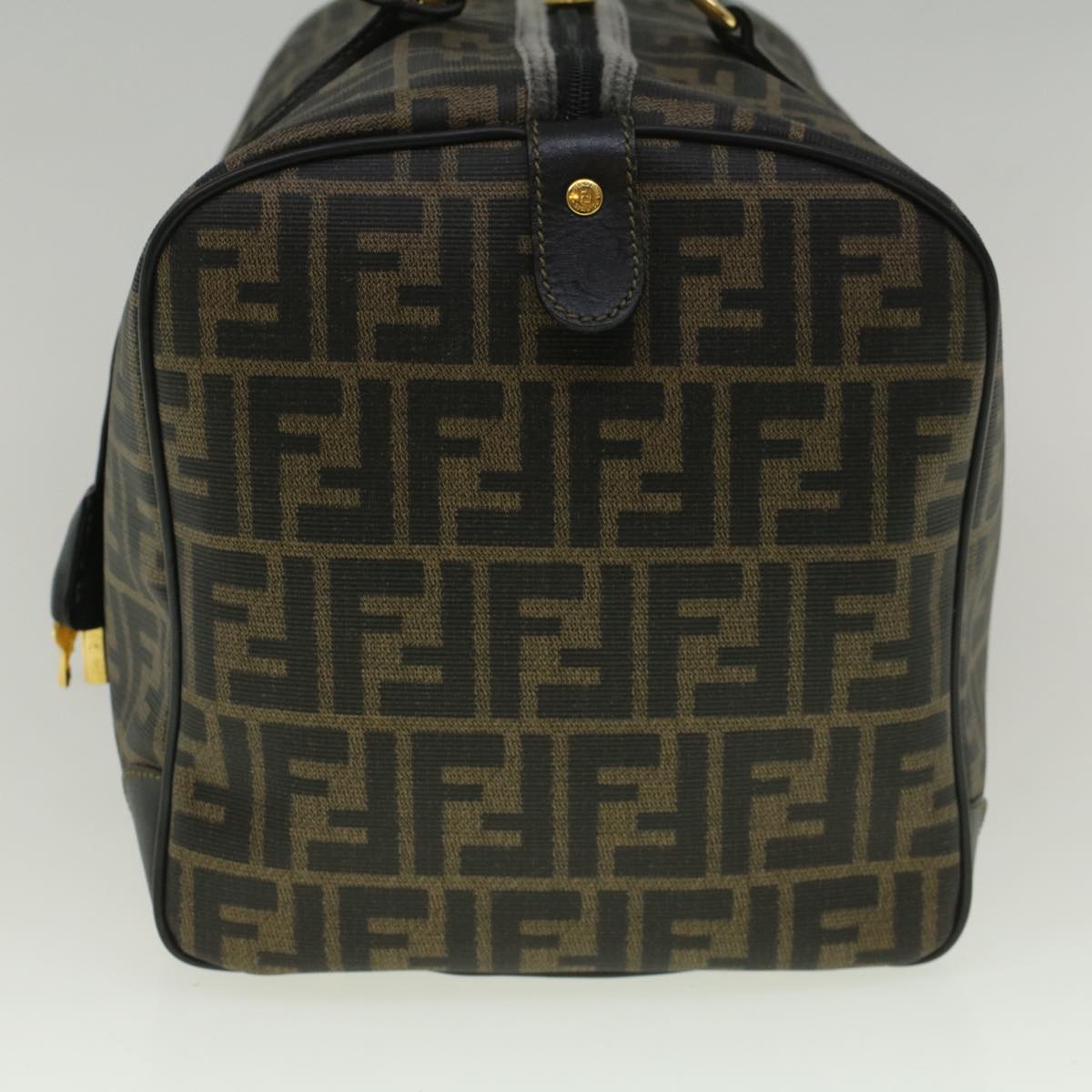 Luxury FendiZucca Canvas Boston Bag Black Brown 279 255090 049yk9394