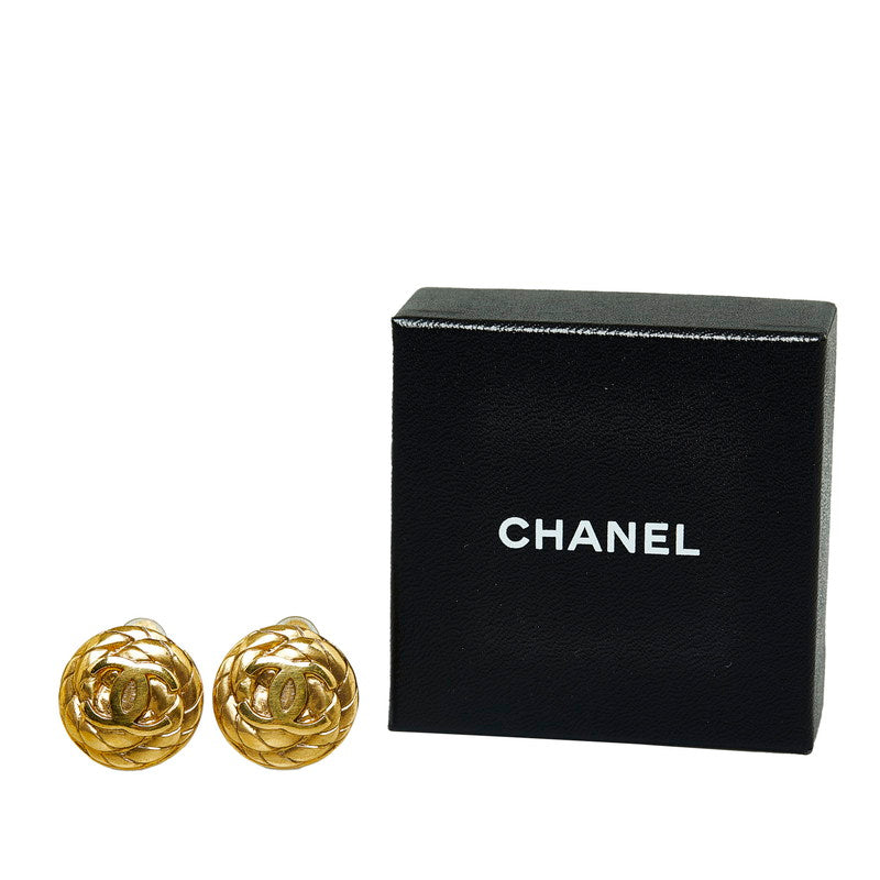 Chanel Vintage Coco Mark Earrings Gold Plated