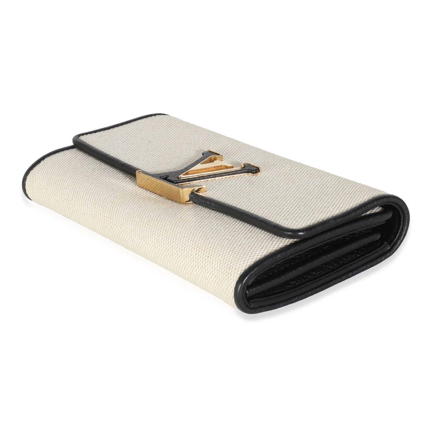 Louis Vuitton Black Taurillon Beige Canvas Capucines Wallet