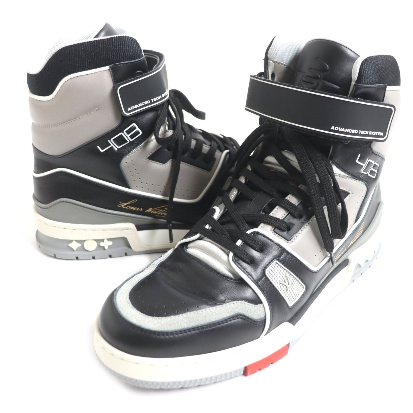 LOUIS VUITTON High cut sneakers 1A54IS Main: Leather Black x gray LV trainer line Velcro mens 6