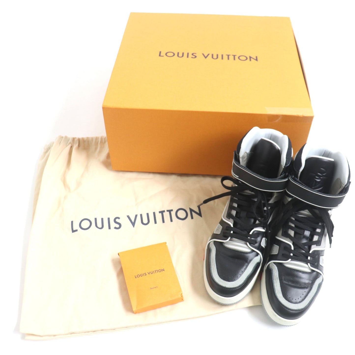 LOUIS VUITTON High cut sneakers 1A54IS Main: Leather Black x gray LV trainer line Velcro mens 6