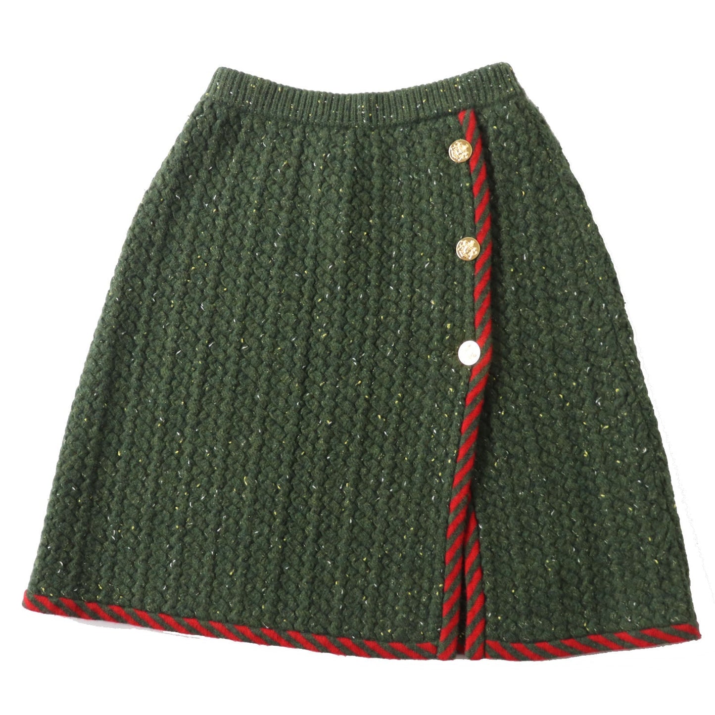 Luxury Gucci Trending 2025 Wool Cotton Cable Knit Skirt Green Red S