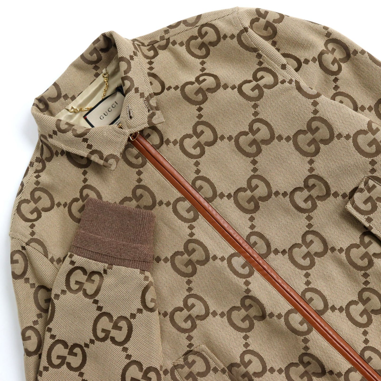 Luxury Gucci Trending 2025 GG Canvas Leather Blouson Beige Brown