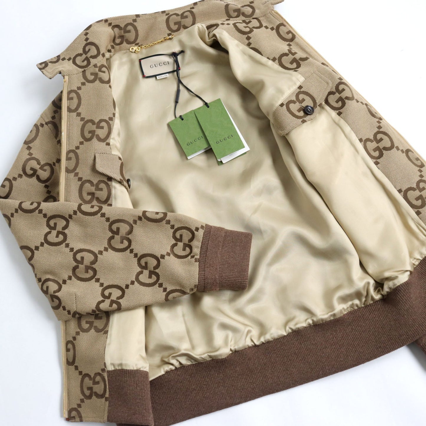 Luxury Gucci Trending 2025 GG Canvas Leather Blouson Beige Brown