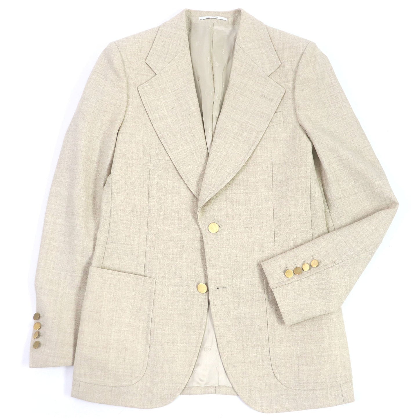 Luxury Gucci Trending 2025 Wool Rayon Blazer Gold Button 44 Beige