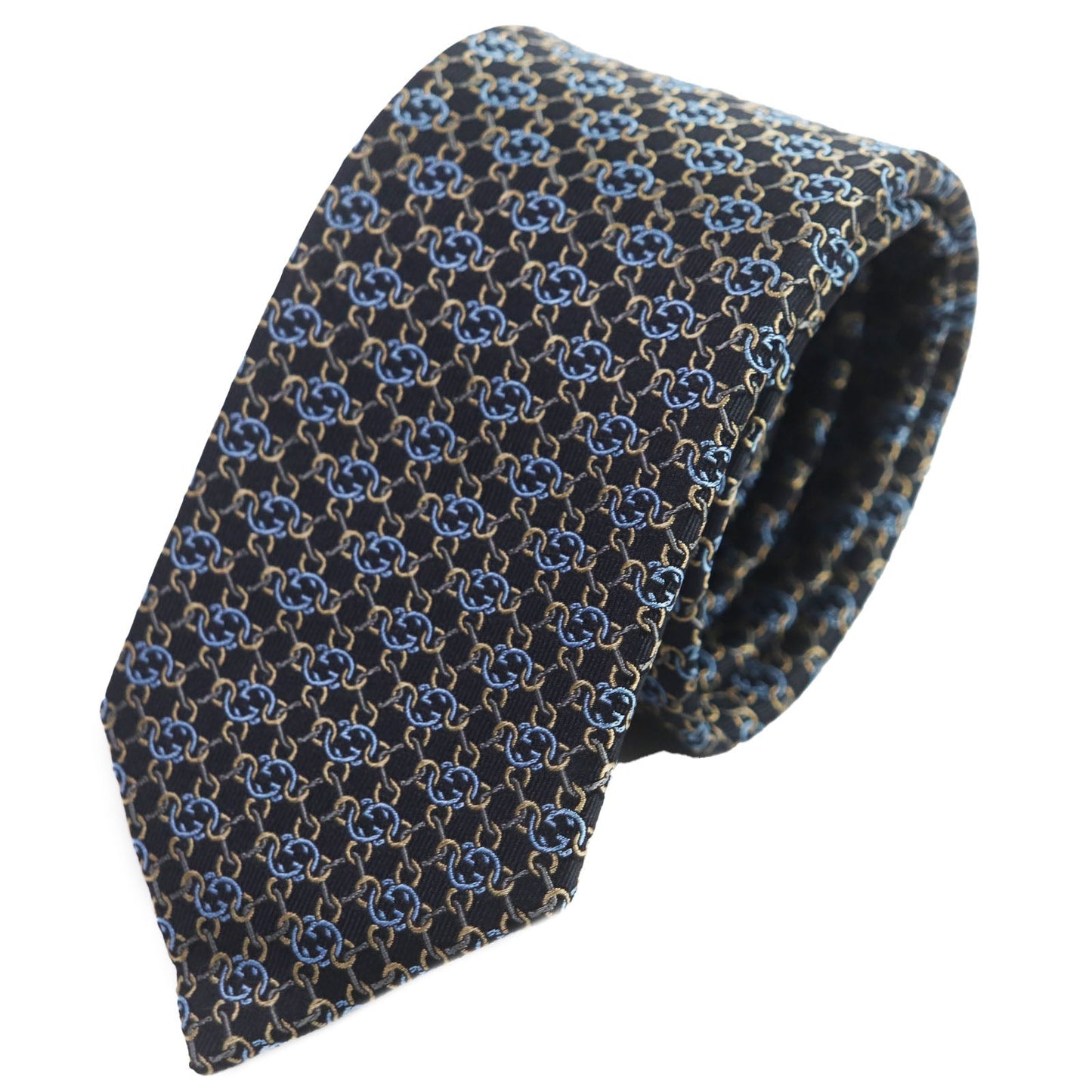 Luxury Gucci Trending 2025 Silk GG Pattern Tie Black Gold Blue
