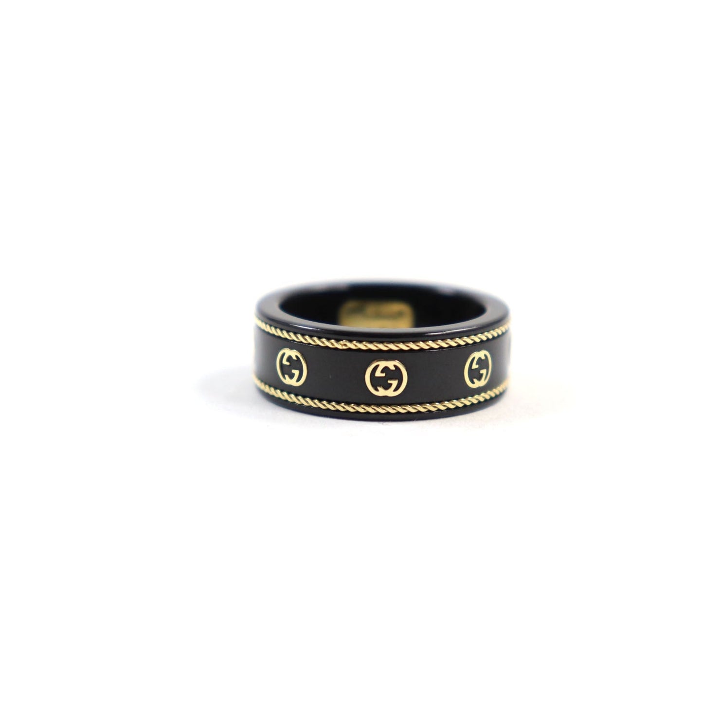 Luxury Gucci Trending 2025 Interlocking G Ring Black Corundum 18K Gold