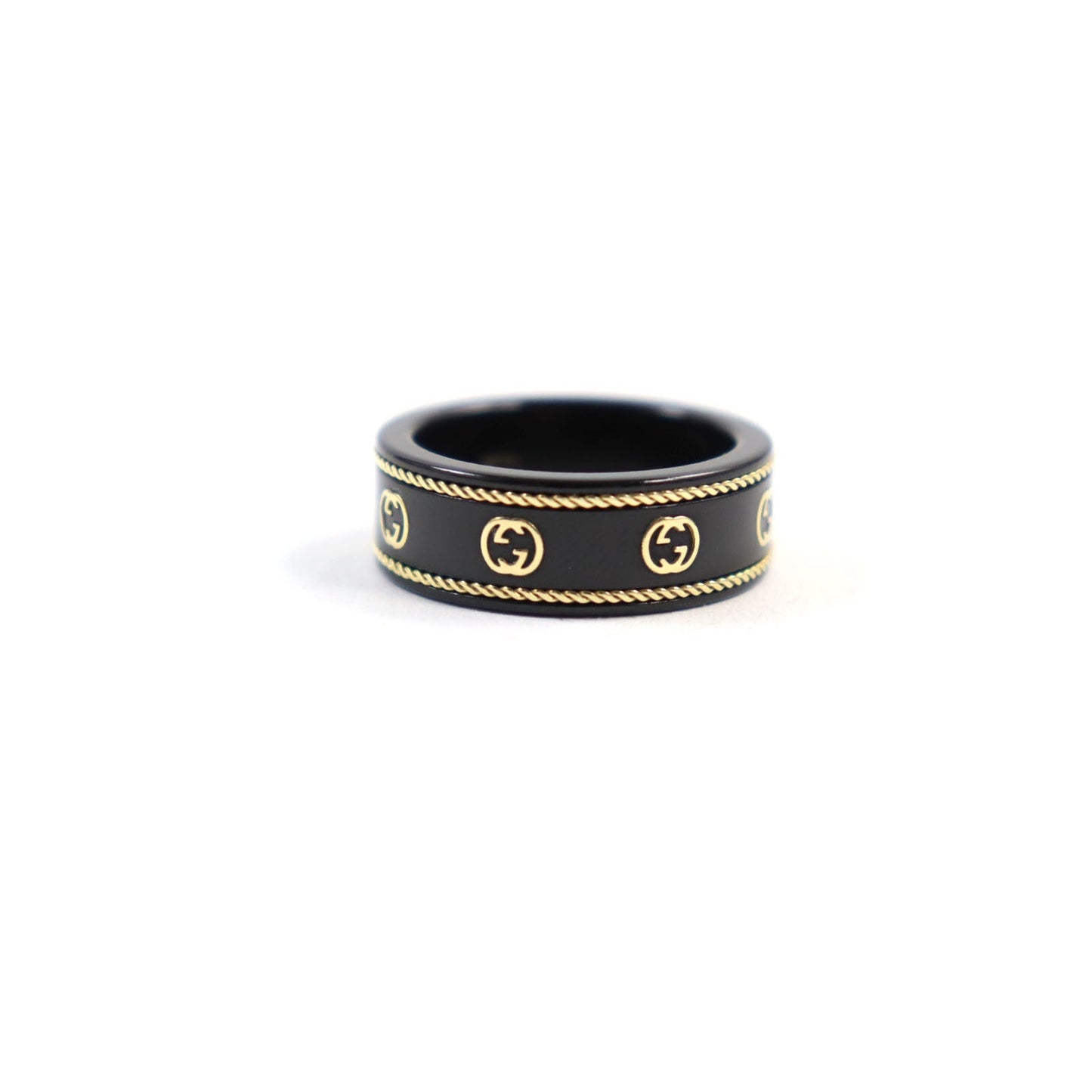Luxury Gucci Trending 2025 Interlocking G Ring Black Corundum 18K Gold