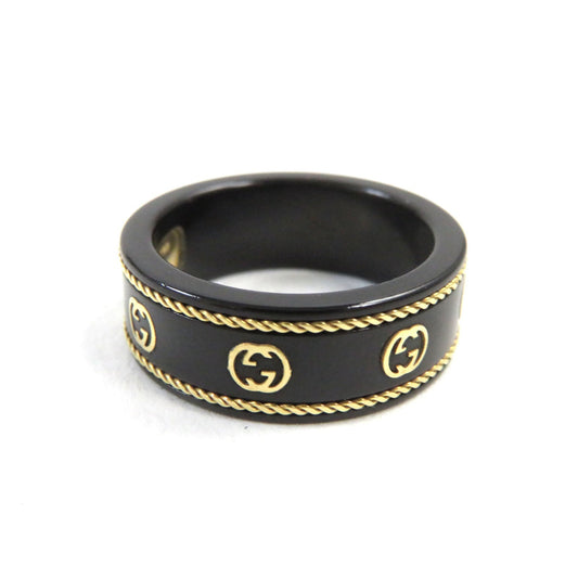 Luxury Gucci Trending 2025 Interlocking G Ring Black Corundum 18K Gold