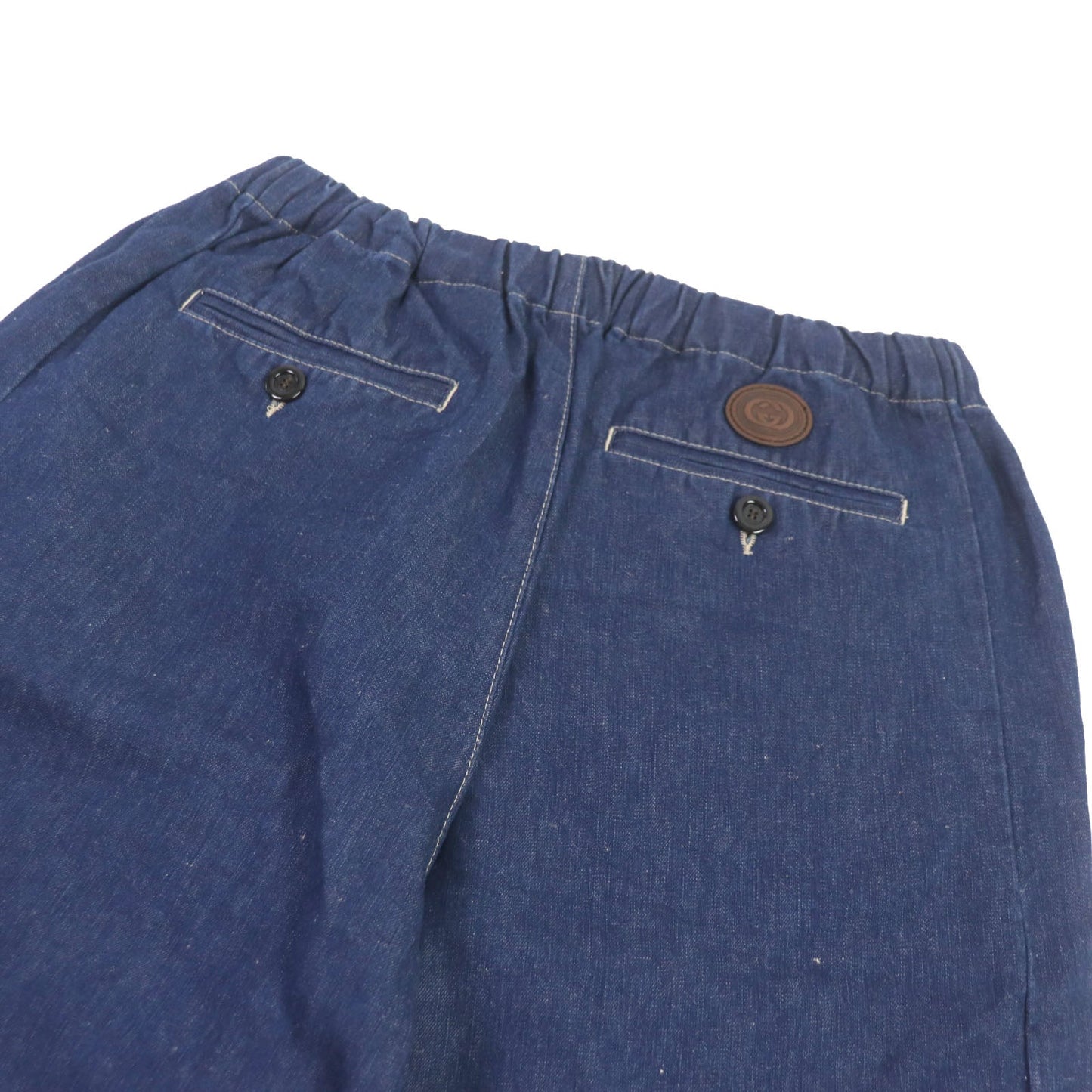 Luxury Gucci Trending 2025 Cotton Linen Leather Patch Shorts Indigo