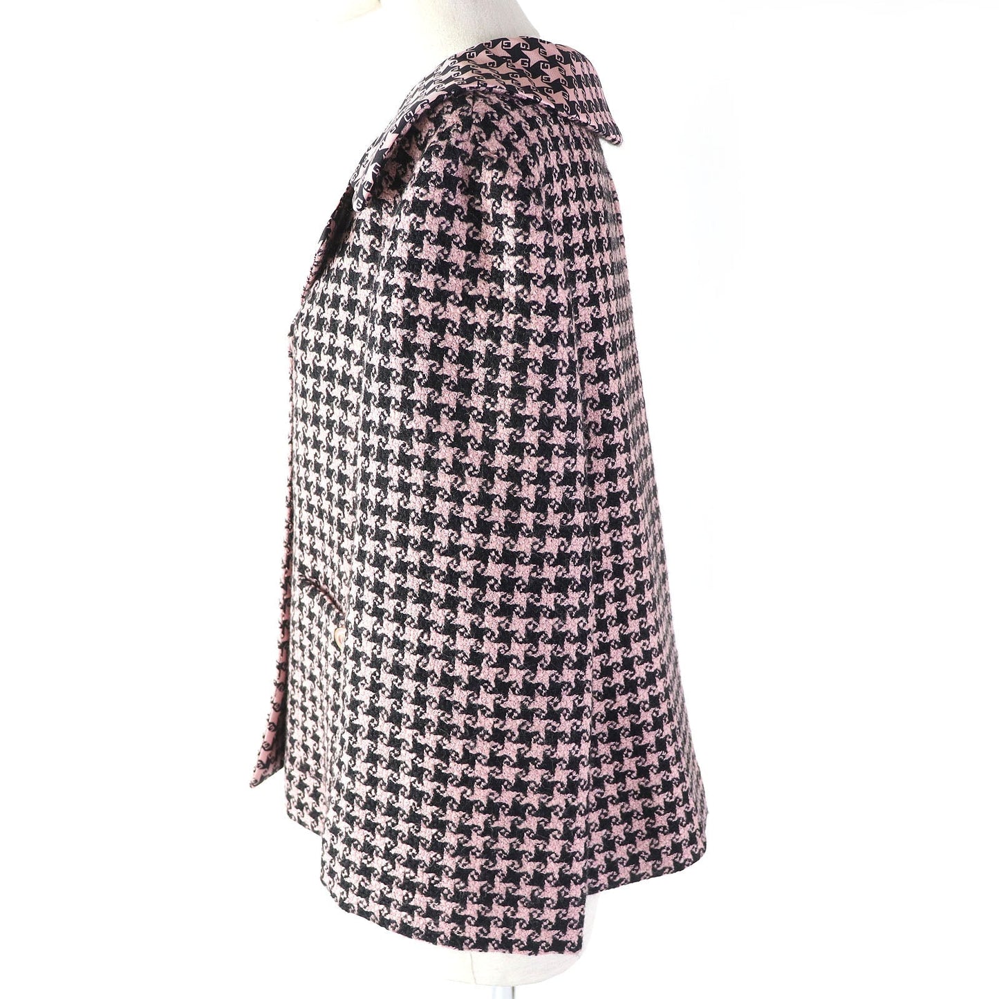 Luxury Gucci Trending 2025 Houndstooth Wool Silk Jacket Pink Black 40
