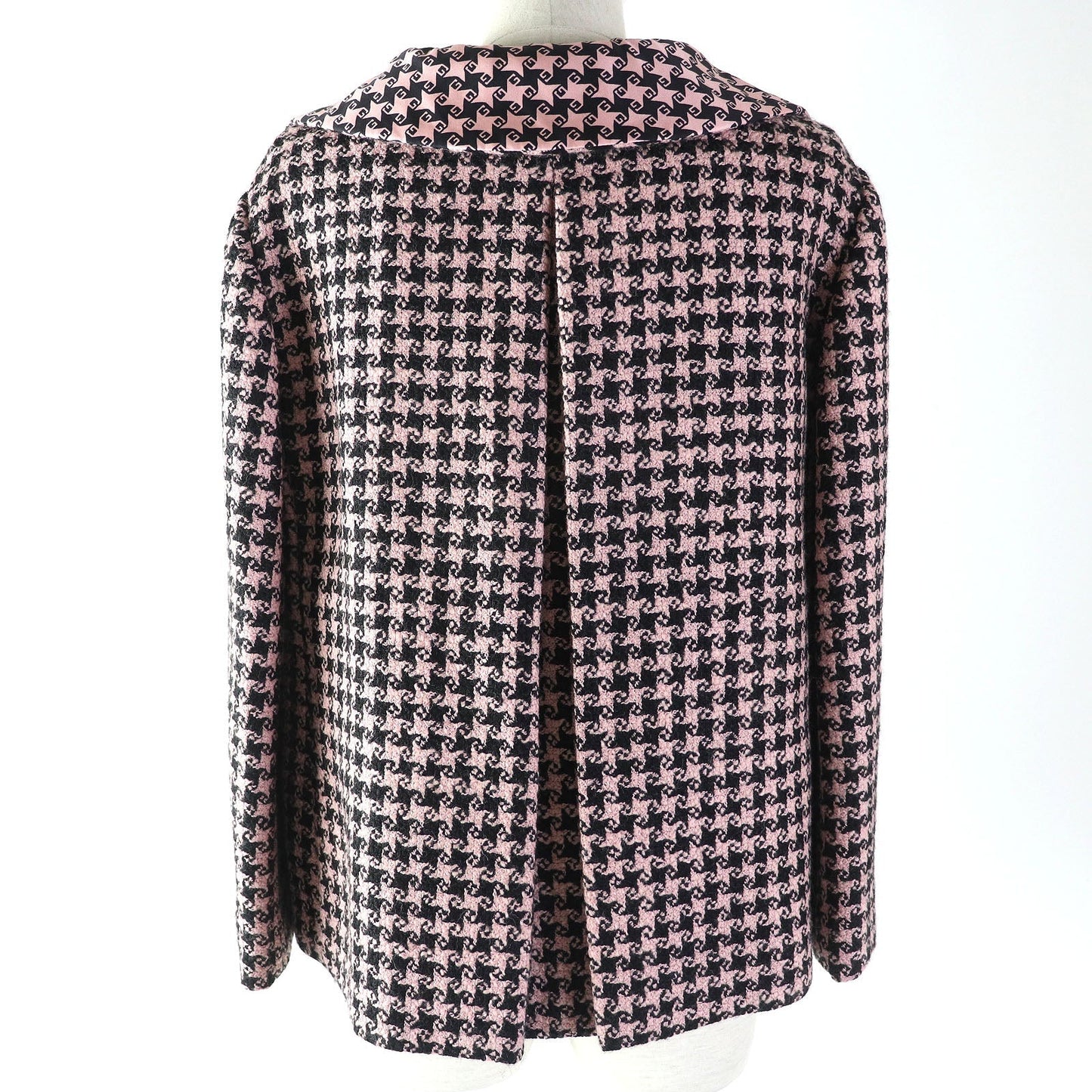 Luxury Gucci Trending 2025 Houndstooth Wool Silk Jacket Pink Black 40