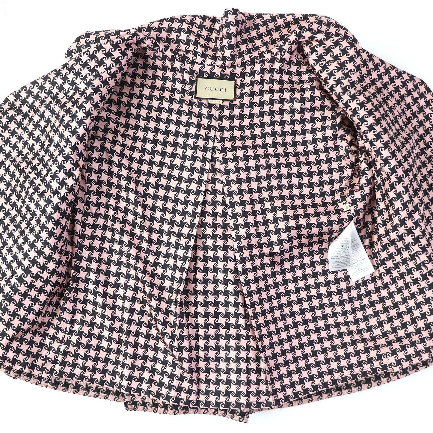 Luxury Gucci Trending 2025 Houndstooth Wool Silk Jacket Pink Black 40
