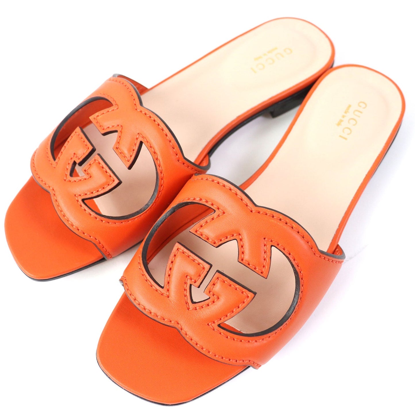 Luxury Gucci Trending 2025 Leather Slide Sandals Orange 36