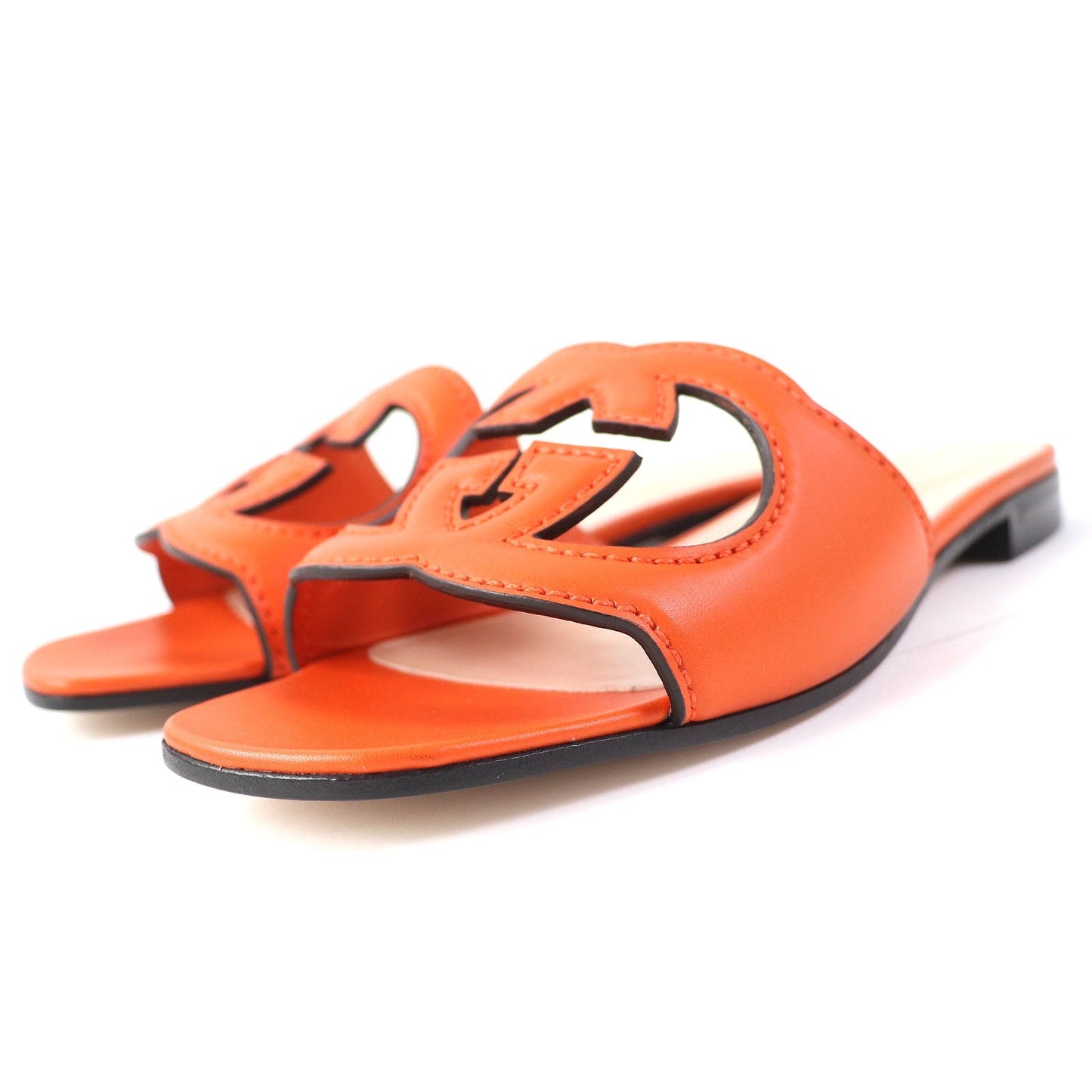 Luxury Gucci Trending 2025 Leather Slide Sandals Orange 36