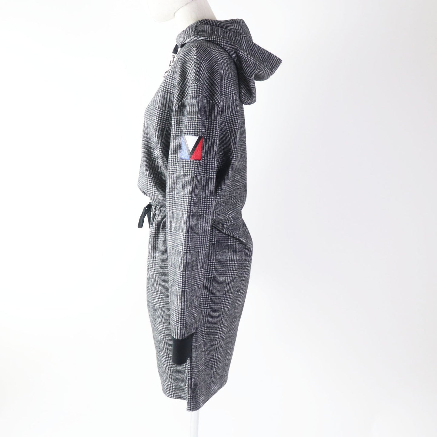 LOUIS VUITTON one piece 1AC3MF wool Gray black Prince of Wales Hoodie Dress M