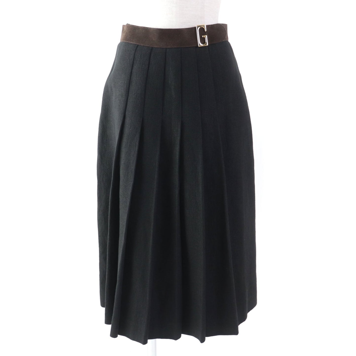 Luxury Gucci Trending 2025 Linen Pleated Skirt Black Brown 40