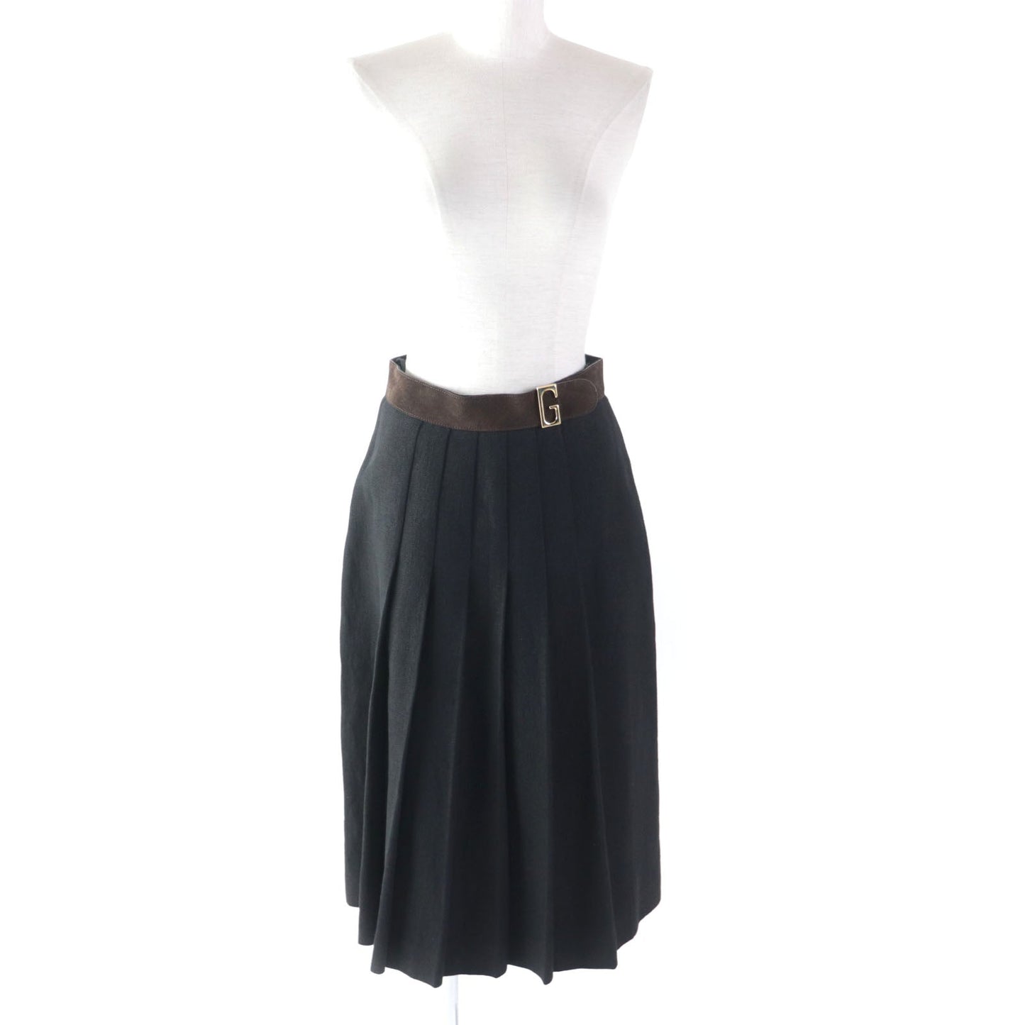 Luxury Gucci Trending 2025 Linen Pleated Skirt Black Brown 40