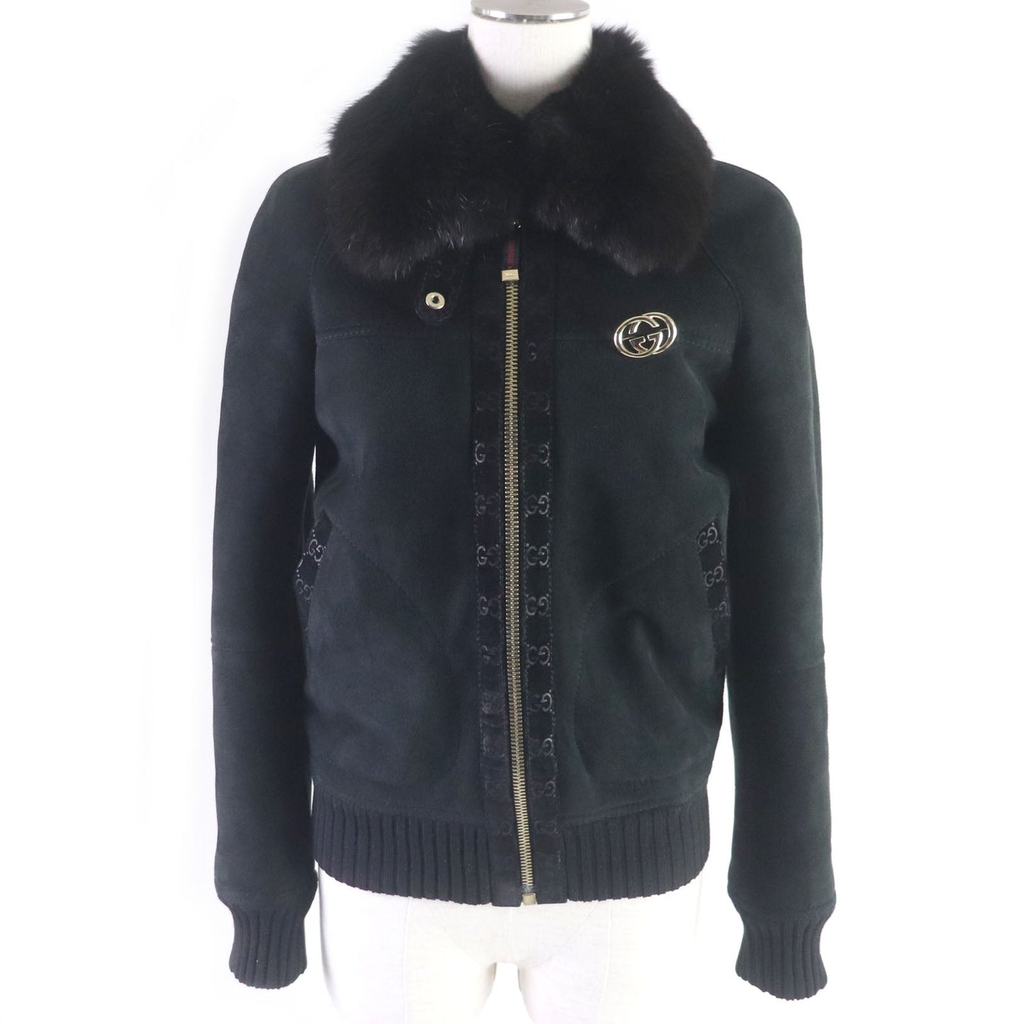 Luxury Gucci Trending 2025 Lamb Leather Fox Fur Jacket Black 40