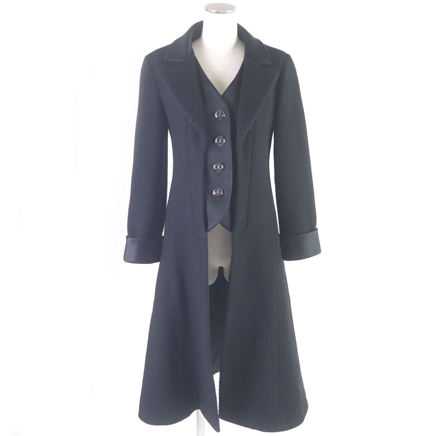 Chanel Wool Nylon Emblem Logo Chester Coat Black 34
