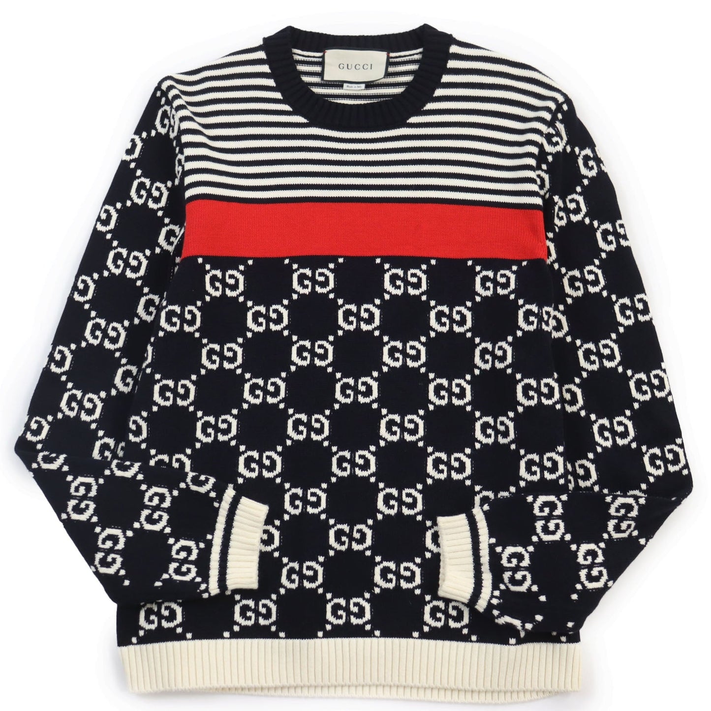 Luxury Gucci Trending 2025 Cotton GG Jacquard Pullover Sweater Navy M
