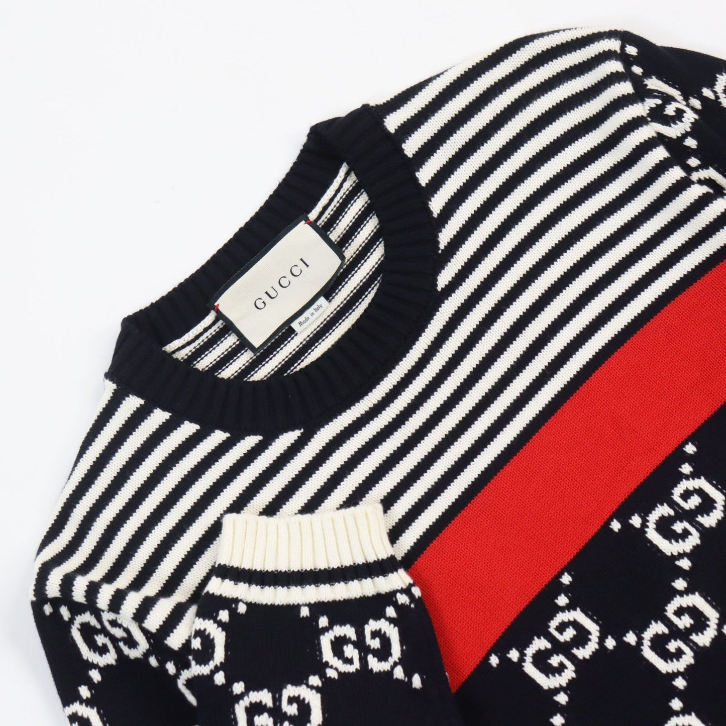 Luxury Gucci Trending 2025 Cotton GG Jacquard Pullover Sweater Navy M
