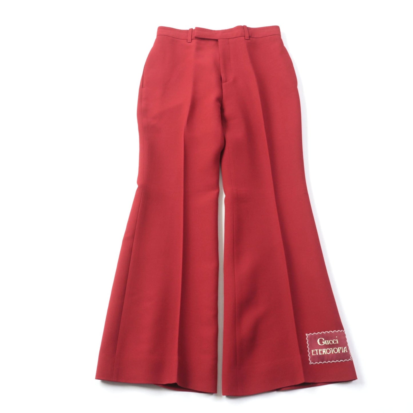 Luxury Gucci Trending 2025 Silk Wool Flare Long Pants Red 40