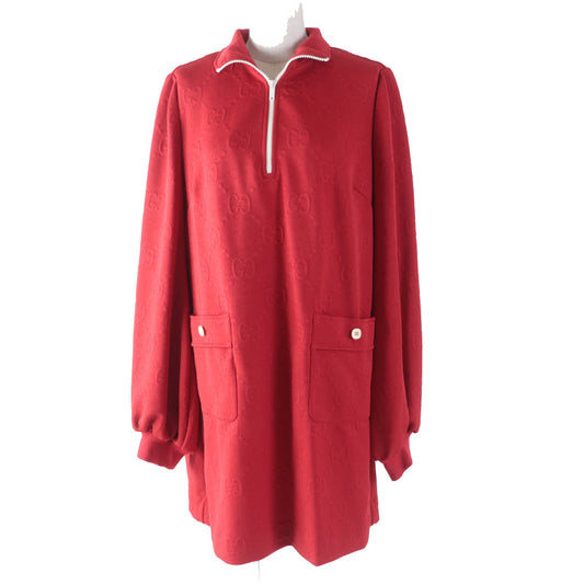 Luxury Gucci Trending 2025 GG Pattern Long Sleeve Dress Red M
