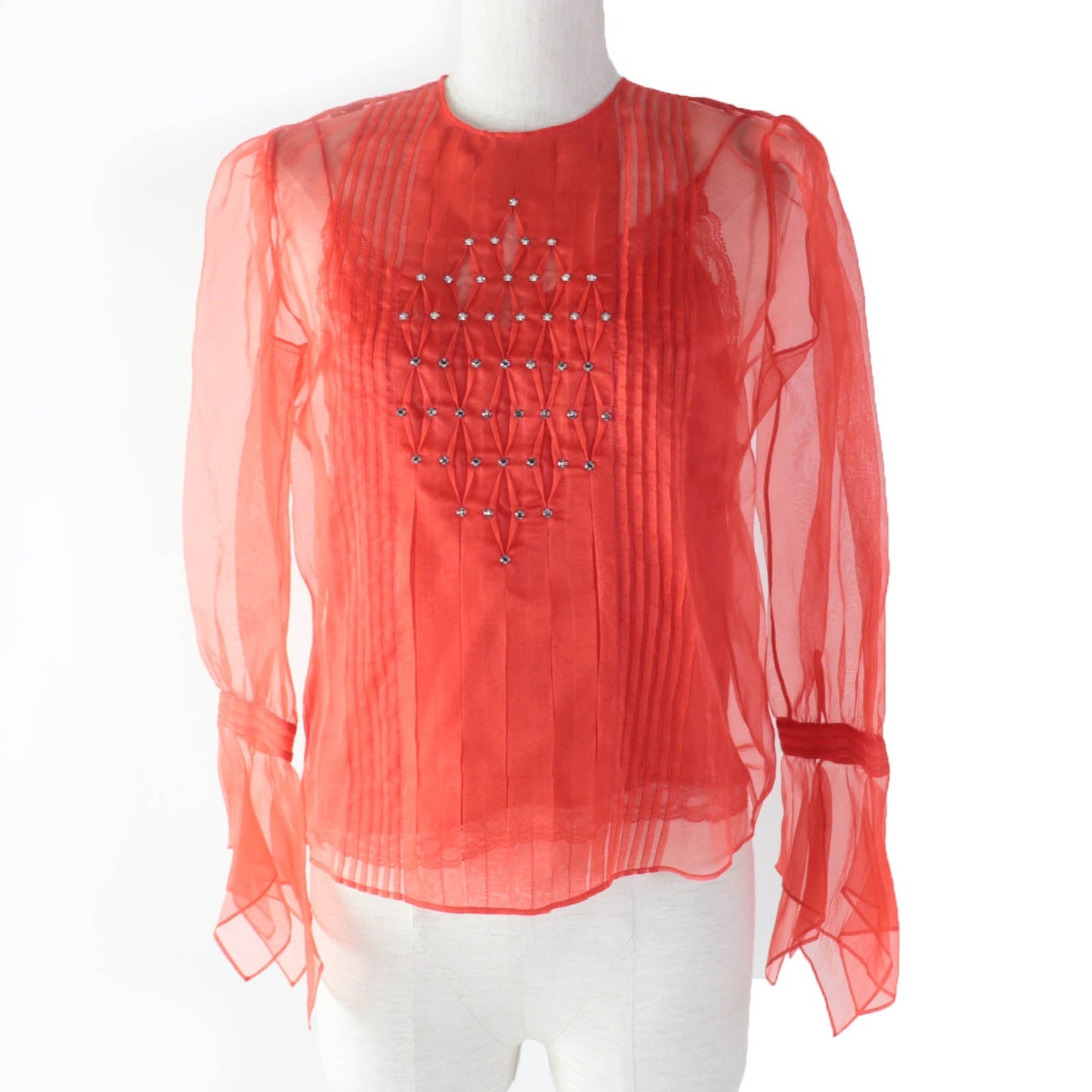 Luxury Gucci Trending 2025 Silk Metal See-through Blouse Red 36