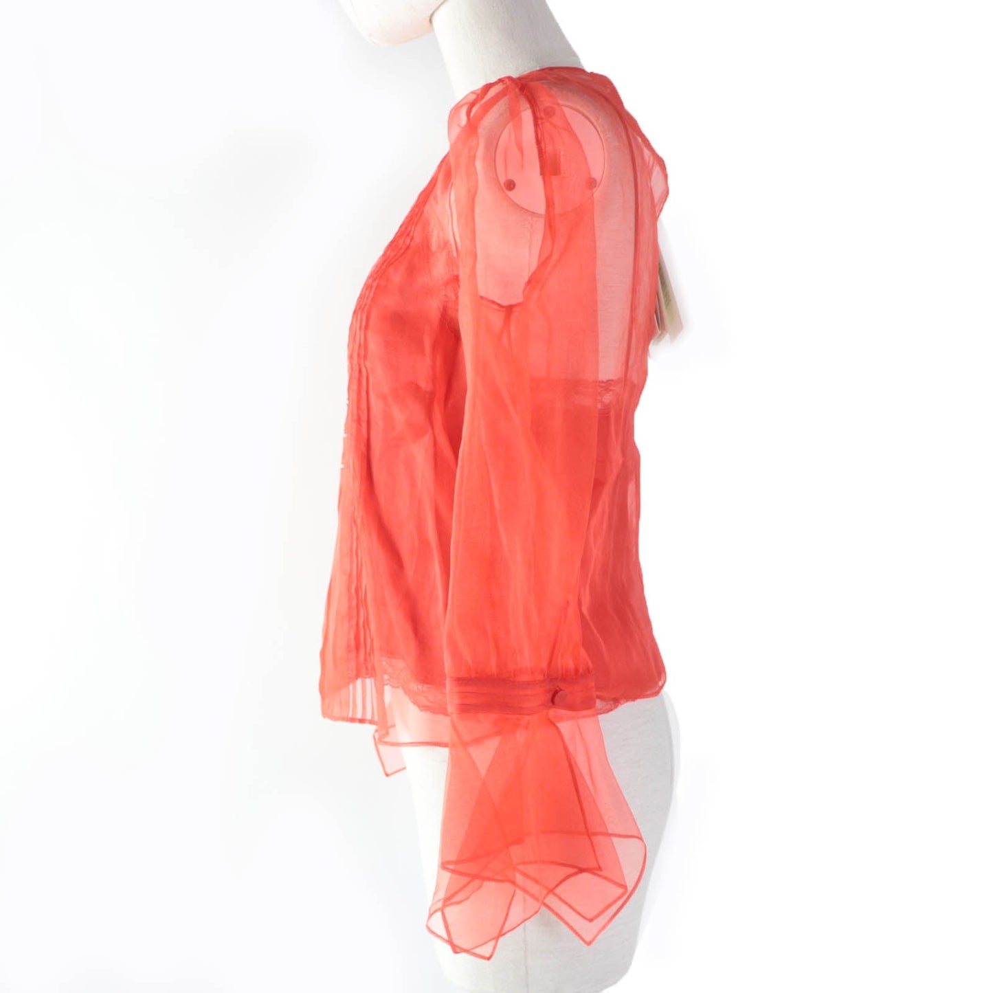Luxury Gucci Trending 2025 Silk Metal See-through Blouse Red 36
