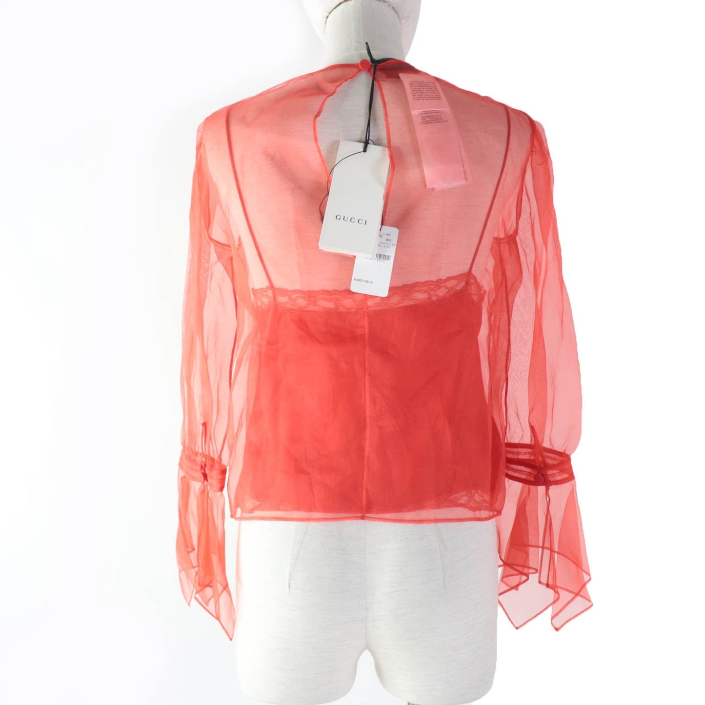 Luxury Gucci Trending 2025 Silk Metal See-through Blouse Red 36