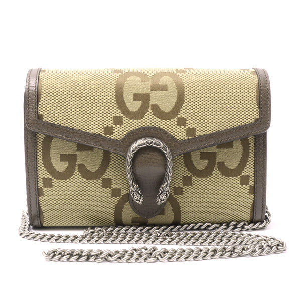 Luxury Gucci Trending 2025 Canvas Jumbo GG Dionysus Chain Wallet Khaki