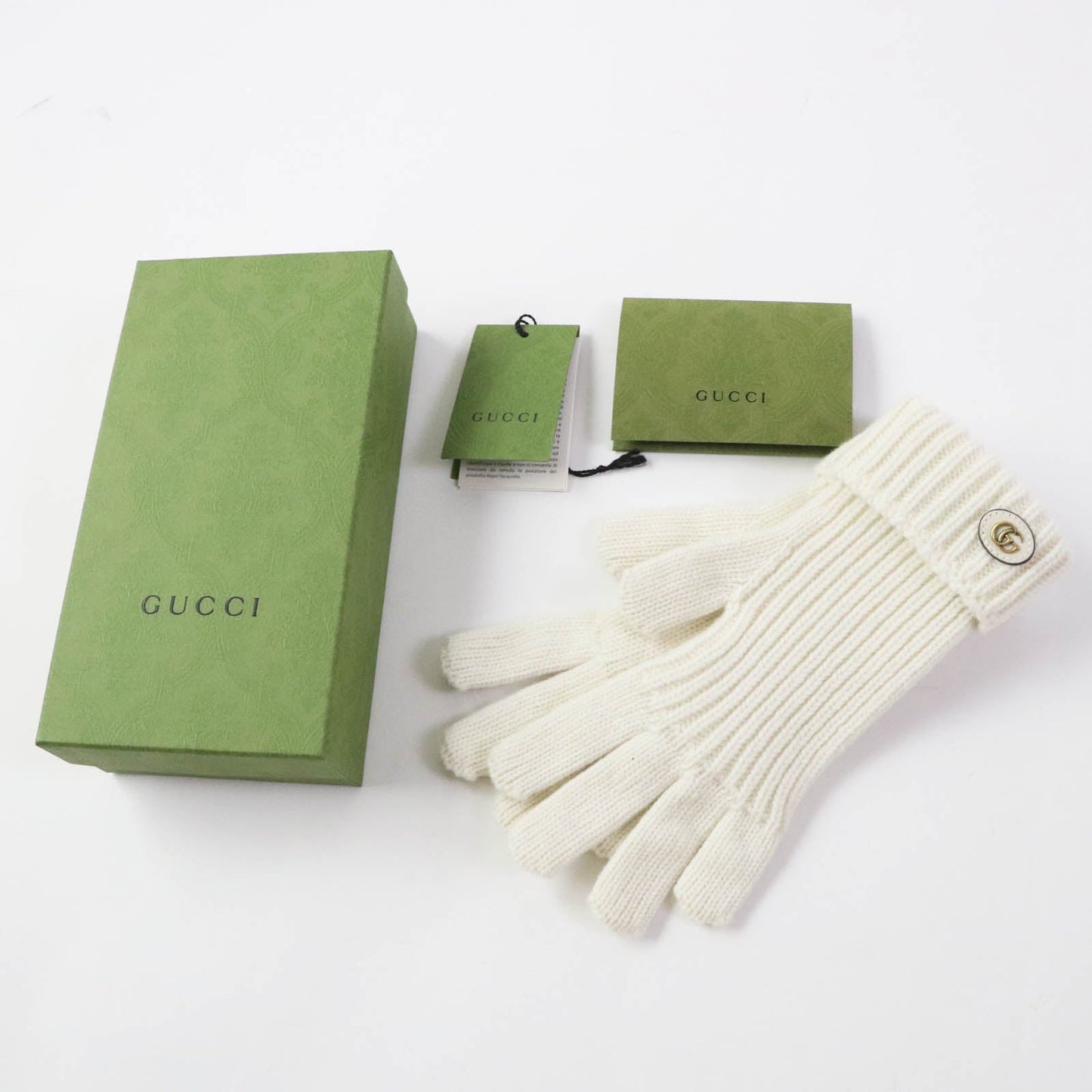 Luxury Gucci Trending 2025 Wool Cashmere Knitted Gloves Ivory M