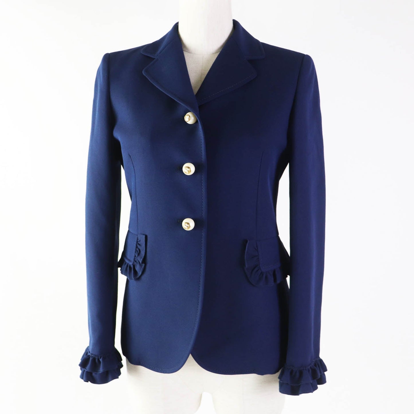 Luxury Gucci Trending 2025 Wool Silk Frill Jacket Navy 38