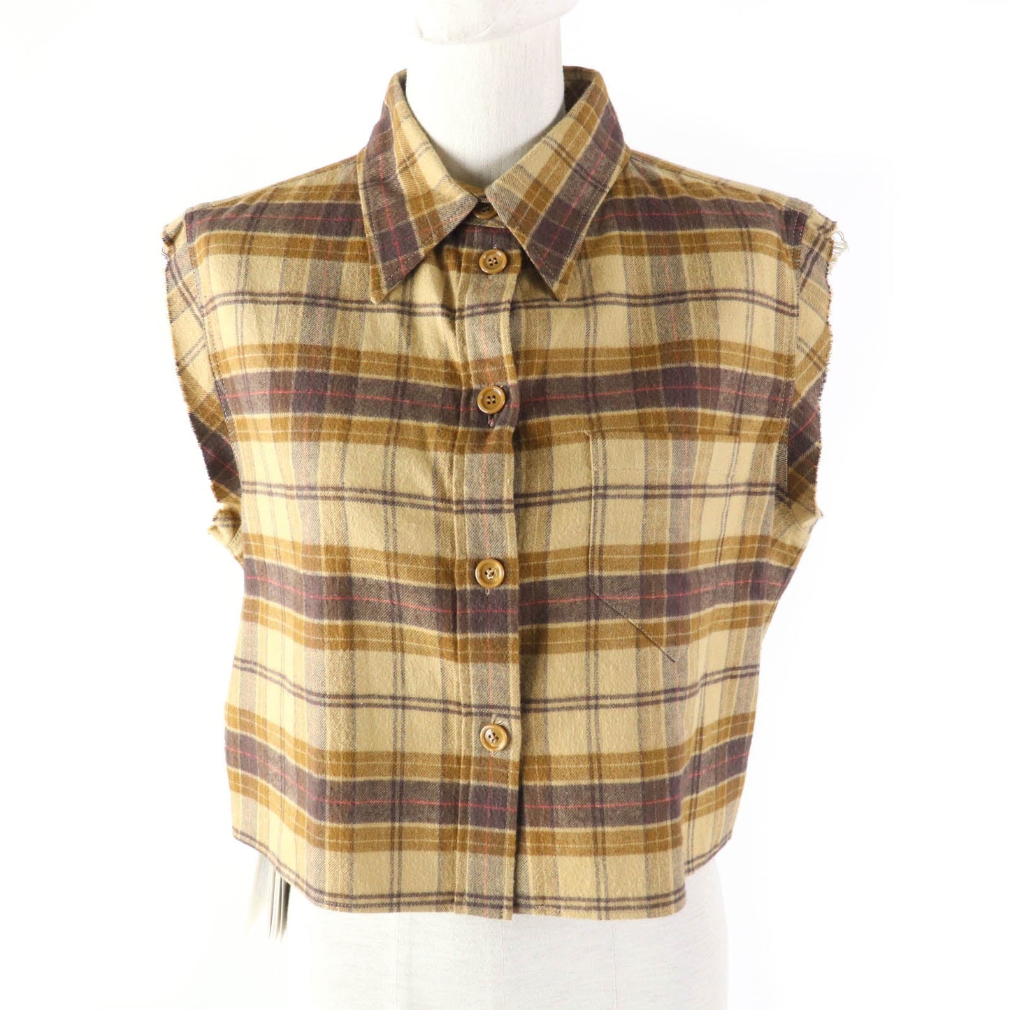 Luxury Gucci Trending 2025 Cotton Check Sleeveless Shirt Brown 40