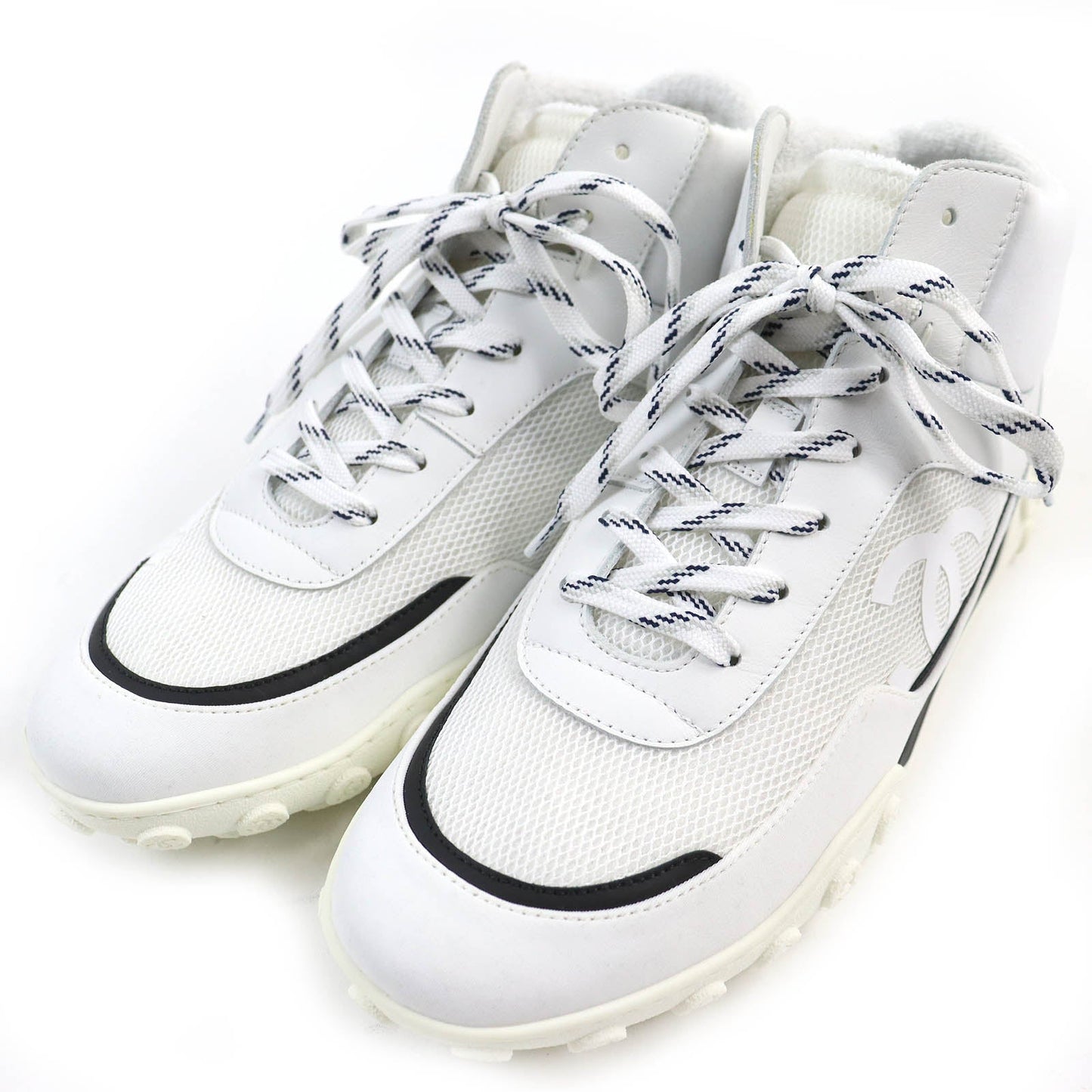 Chanel COCO Mark Mesh Leather Sneakers White Black