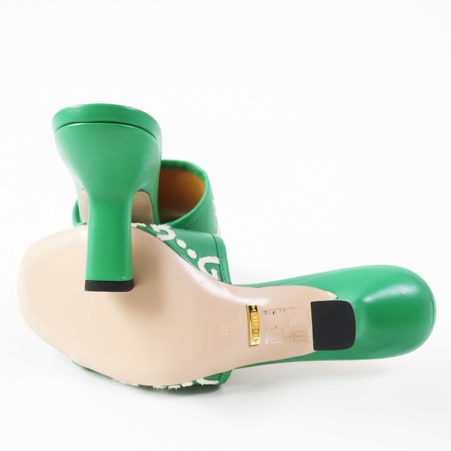 Luxury Gucci Trending 2025 GG Logo Leather Mule Green 36