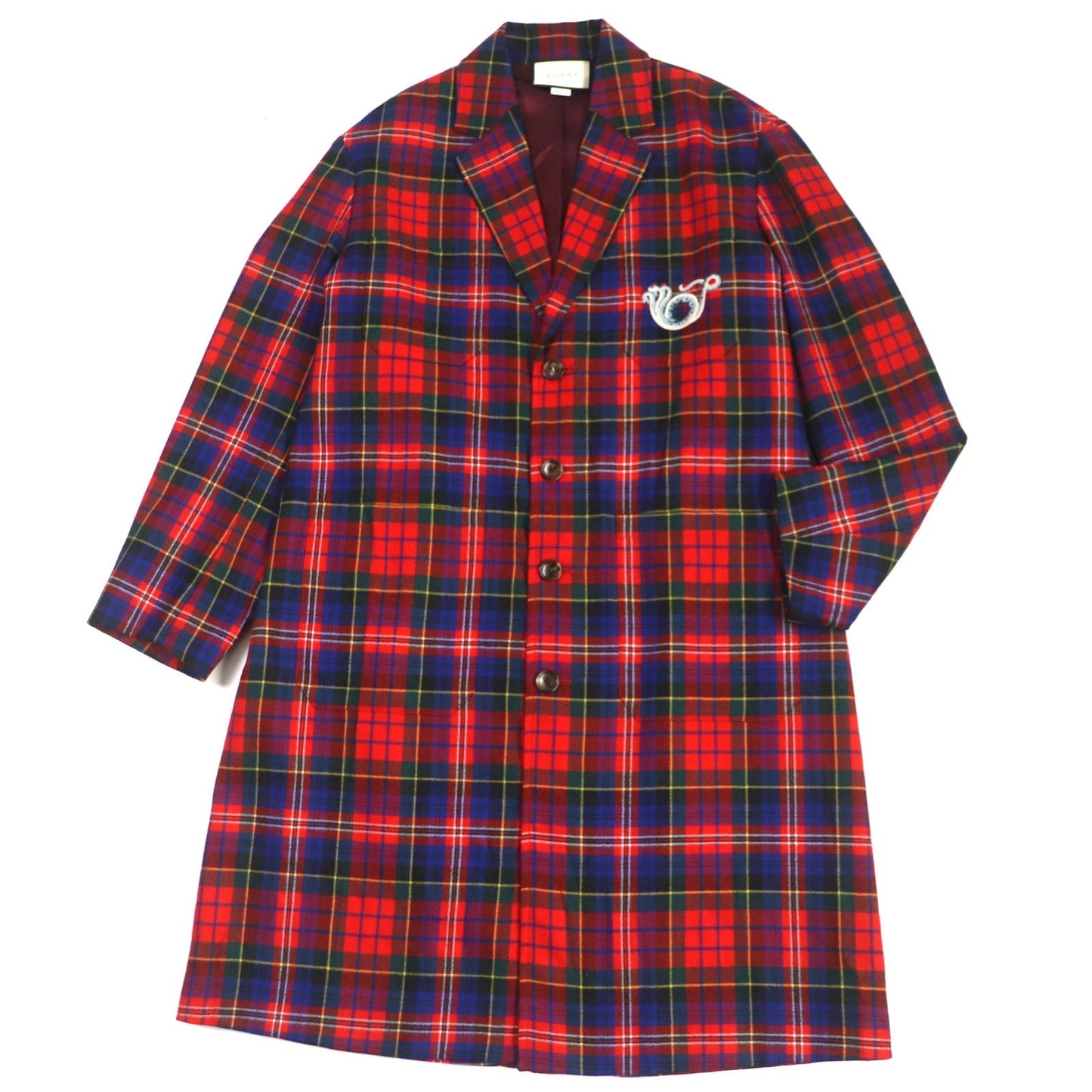Luxury Gucci Trending 2025 Wool Check Pattern Logo Button Oversized Coat