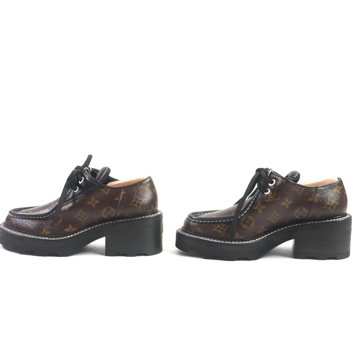 LOUIS VUITTON Leather shoes leather Brown black Bobble Line Derby 38