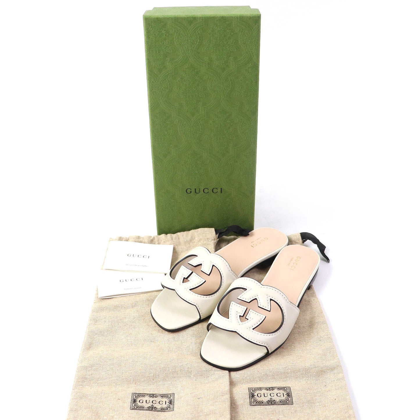 Luxury Gucci Trending 2025 Leather Slide Sandals 36 Ivory