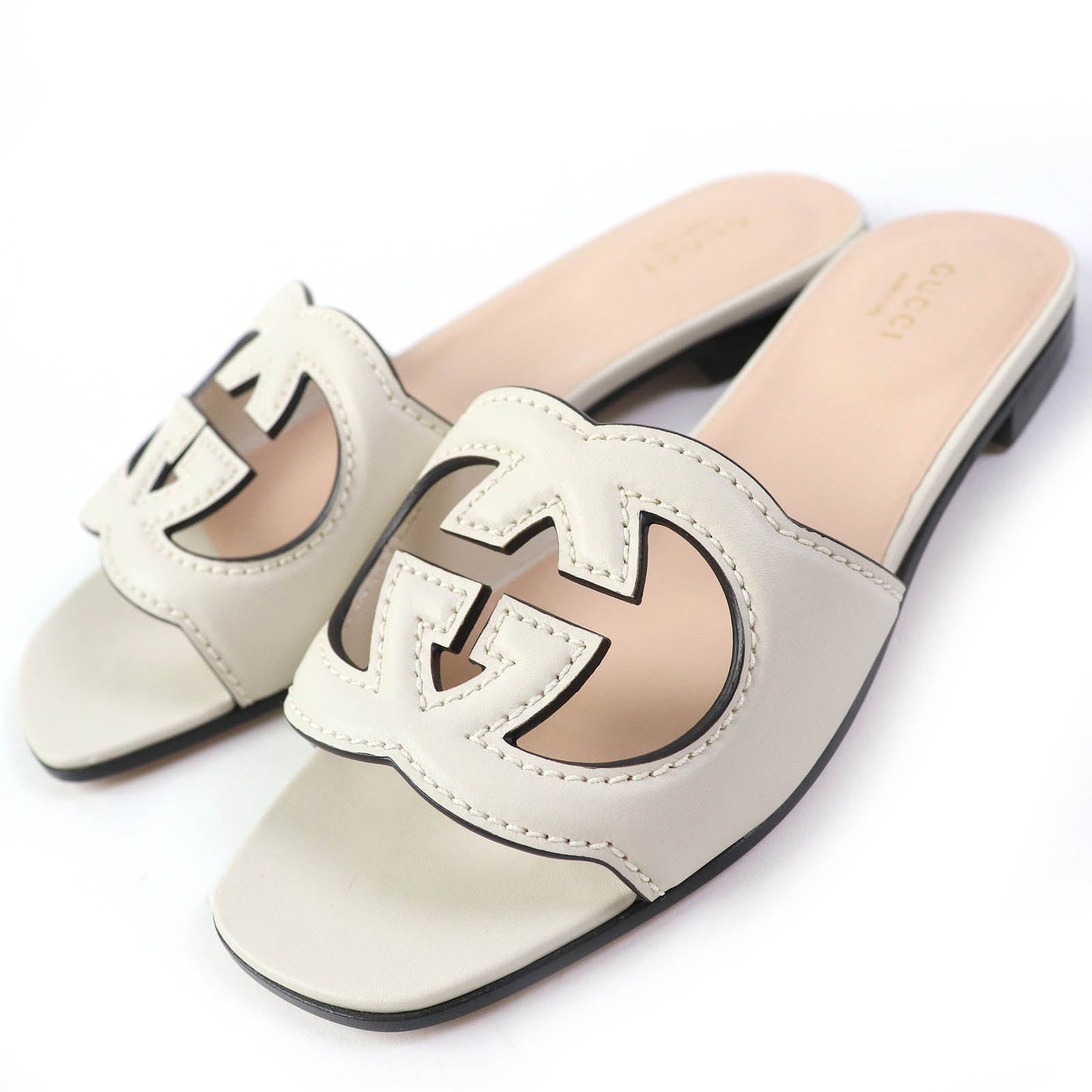 Luxury Gucci Trending 2025 Leather Slide Sandals 36 Ivory