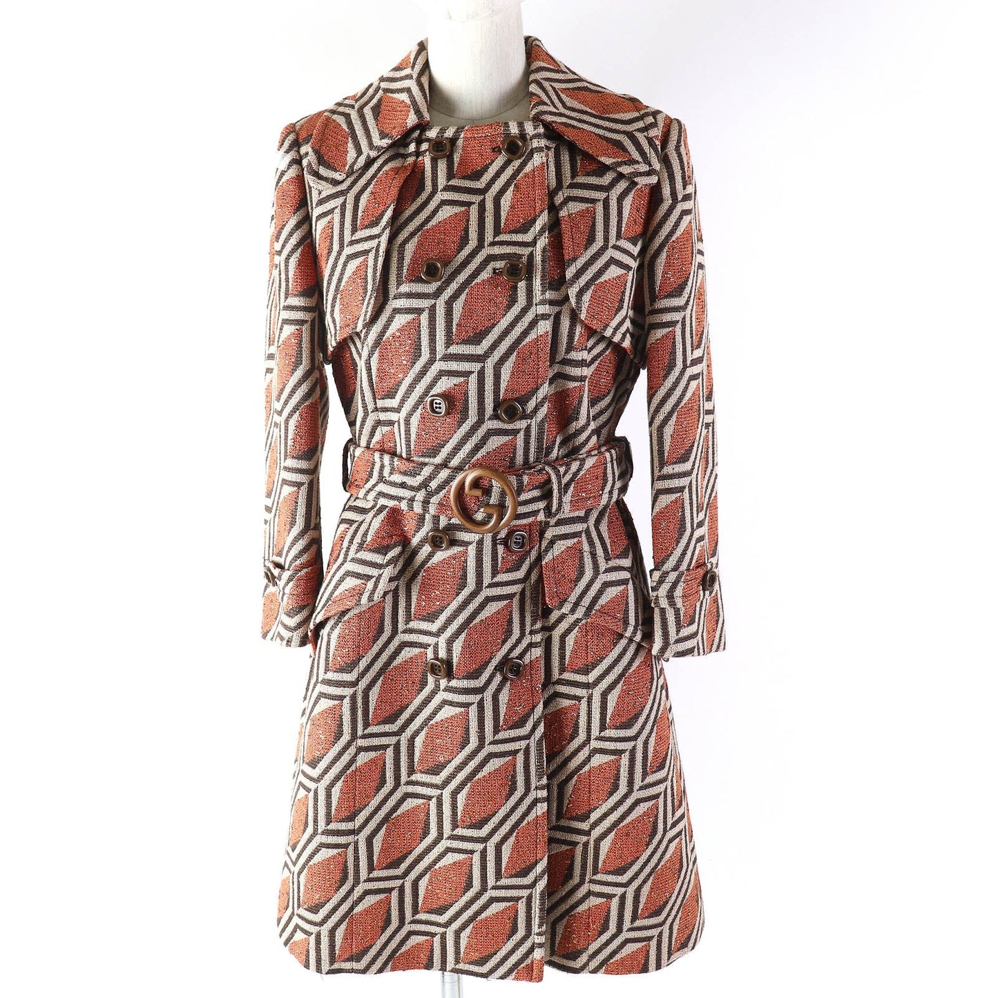 Luxury Gucci Trending 2025 Interlocking G Print Belted Coat Orange Brown
