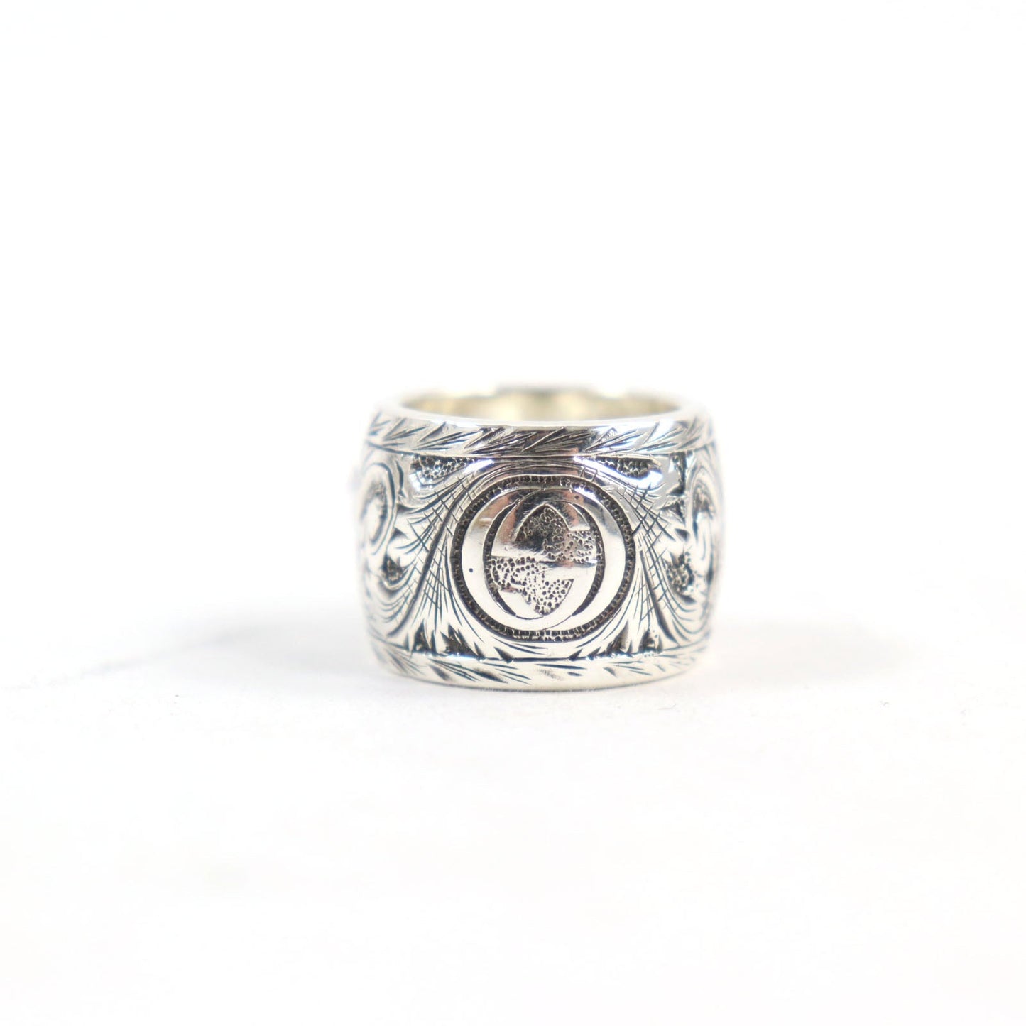 Luxury Gucci Trending 2025 Malachite Cat Head GG Logo Ring Silver