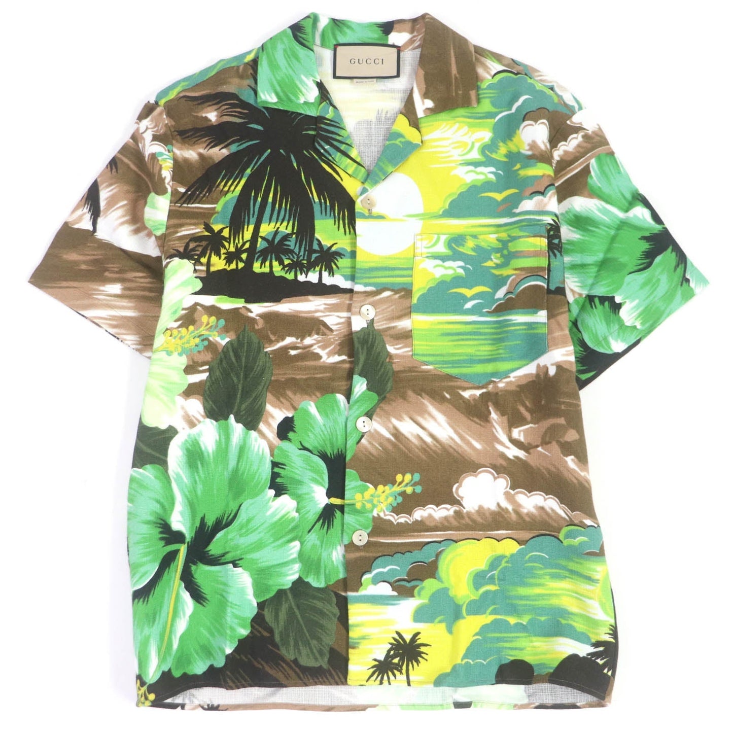 Luxury Gucci Trending 2025 LOVE PARADE Aloha Shirt Rayon Brown 44